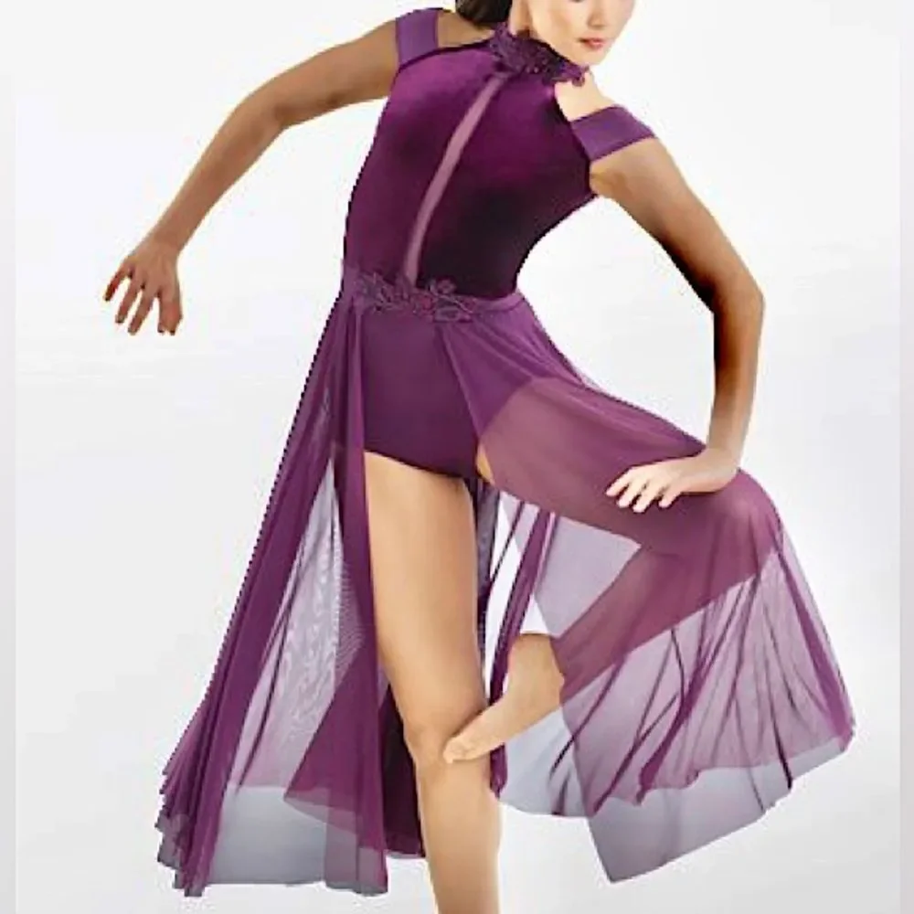 WEISSMAN Dance Costum purple velvet appliqué dress  WASTE OF TIME 10984 adult SA